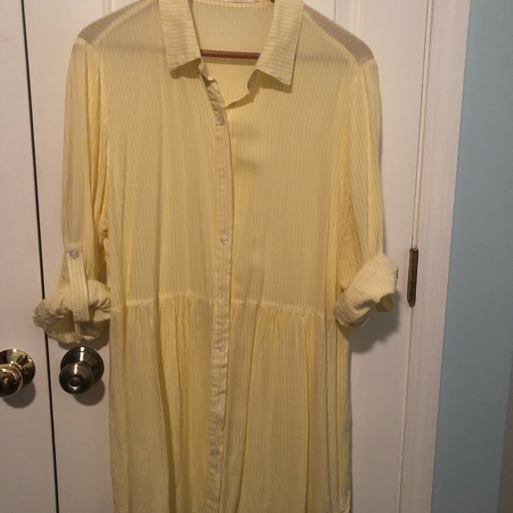 Yellow, white stripe, oversized, long shirt